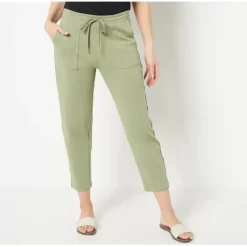 Susan Graver Weekend Regular French Terry Pants w/ Waist Detail - a world of fashionable women's clothing, including a wide selection of dresses and trendy accessories.< Fashion
