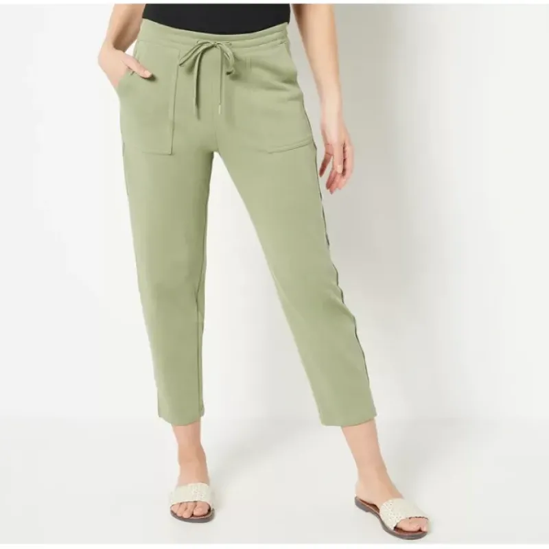 Susan Graver Weekend Regular French Terry Pants w/ Waist Detail - a world of fashionable women's clothing, including a wide selection of dresses and trendy accessories.< Fashion