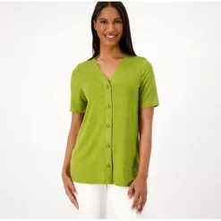 Susan Graver Weekend Textured Jersey Knit Button Front Cardigan - a world of fashionable women's clothing, including a wide selection of dresses and trendy accessories.< Fashion