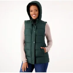 Susan Graver Weekend Water Resistant Quilted Vest w/ Zip Off Hood - a world of fashionable women's clothing, including a wide selection of dresses and trendy accessories.< Fashion