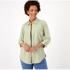 Susan Graver Weekend Yarn-Dyed Plaid Button-Front Regular Shirt - a world of fashionable women's clothing, including a wide selection of dresses and trendy accessories.< Shop All