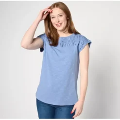 Texture Knit Boat Neck Cap Sleeve Top with Smocking - a world of fashionable women's clothing, including a wide selection of dresses and trendy accessories.< Fashion