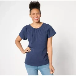 Texture Knit Round Neck Flutter Sleeve Top w/ Smocking - a world of fashionable women's clothing, including a wide selection of dresses and trendy accessories.< Fashion