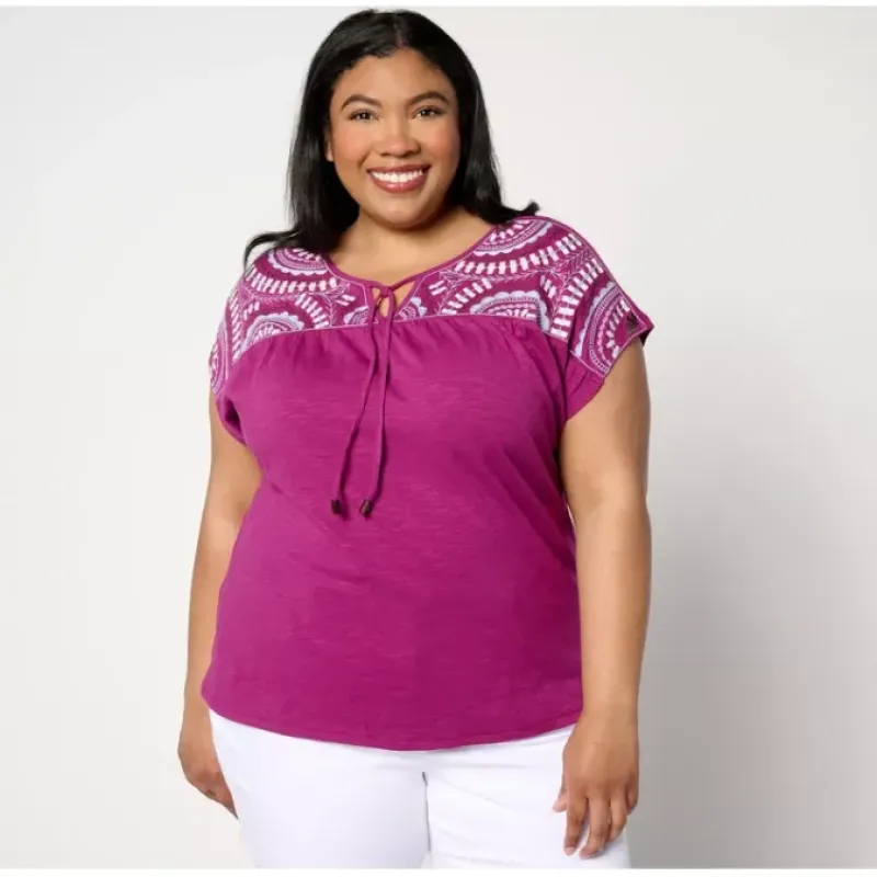 Textured Knit Dolman-Sleeve Embroidered Top - a world of fashionable women's clothing, including a wide selection of dresses and trendy accessories.< Fashion