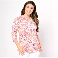 Textured Knit 3/4-Sleeve Y-Neck Henley Top - a world of fashionable women's clothing, including a wide selection of dresses and trendy accessories.< Fashion