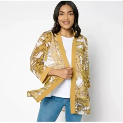 Tropical Palm Printed Open Front Topper - a world of fashionable women's clothing, including a wide selection of dresses and trendy accessories.< Fashion