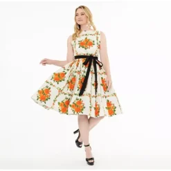 Unique Vintage Fall Floral Sleeveless Belted Swing Dress - a world of fashionable women's clothing, including a wide selection of dresses and trendy accessories.< Dresses