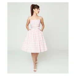 Unique Vintage Pink White Gingham Bobbie Swing Dress - a world of fashionable women's clothing, including a wide selection of dresses and trendy accessories.< Dresses