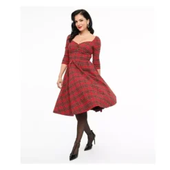 Unique Vintage Plaid Lamar Sweetheart Neckline Swing Dress - a world of fashionable women's clothing, including a wide selection of dresses and trendy accessories.< Dresses