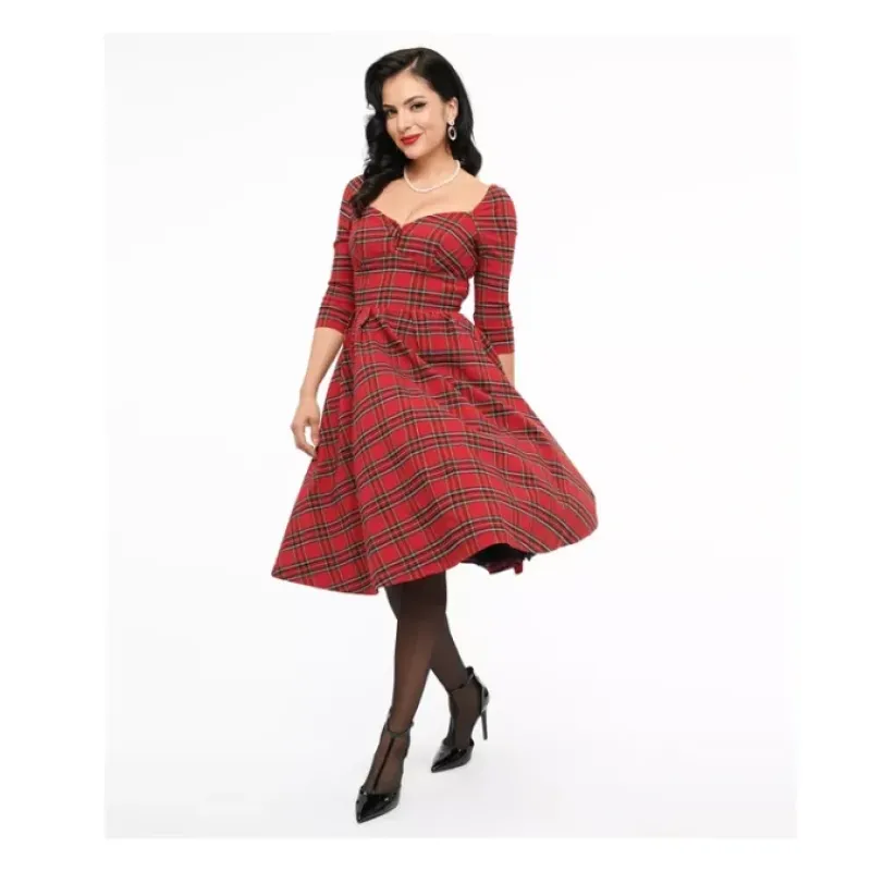 Unique Vintage Plaid Lamar Sweetheart Neckline Swing Dress - a world of fashionable women's clothing, including a wide selection of dresses and trendy accessories.< Dresses