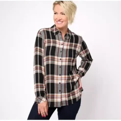 Waffle Weave Regular Button Front Plaid Shirt - a world of fashionable women's clothing, including a wide selection of dresses and trendy accessories.< Fashion
