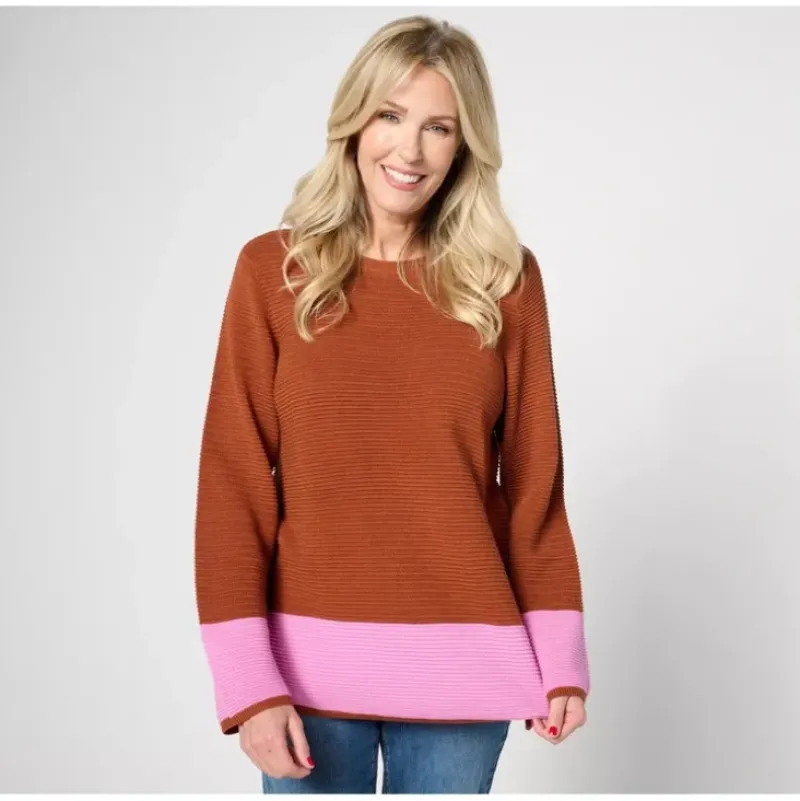 zuda EcoVero Color Blocked Sweater w/ Side Seam Zippers - a world of fashionable women's clothing, including a wide selection of dresses and trendy accessories.> Online