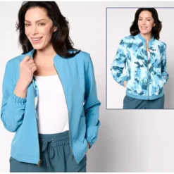 zuda Reversible Packable Spring Bomber Jacket - a world of fashionable women's clothing, including a wide selection of dresses and trendy accessories.< Shop All