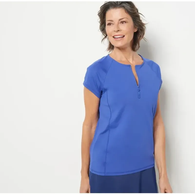 zuda UPF50 Short Sleeve Swim Shirt - a world of fashionable women's clothing, including a wide selection of dresses and trendy accessories.< Shop All