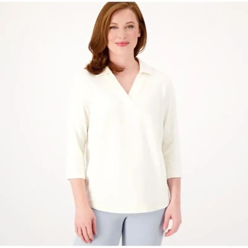 zuda Z-Knit French Terry Collared Long Sleeve Top - a world of fashionable women's clothing, including a wide selection of dresses and trendy accessories.> New