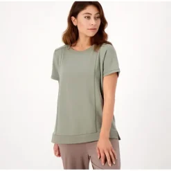 zuda Z-Knit Short Sleeve Top with Front Seaming - a world of fashionable women's clothing, including a wide selection of dresses and trendy accessories.> New