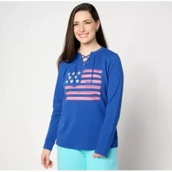Active Americana Flag French Terry Sweatshirt - a world of fashionable women's clothing, including a wide selection of dresses and trendy accessories.< Fashion