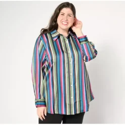 by Stacy London Printedf Satin Button Front Shirt - a world of fashionable women's clothing, including a wide selection of dresses and trendy accessories.< Shop All