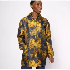 Isaac Mizrahi Live! Woven Floral Jacquard Jacket Fleece Lining - a world of fashionable women's clothing, including a wide selection of dresses and trendy accessories.< Shop All