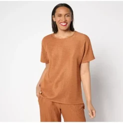 Joan Rivers Crinkle Knit Circle Neck Tee - a world of fashionable women's clothing, including a wide selection of dresses and trendy accessories.> Cheap